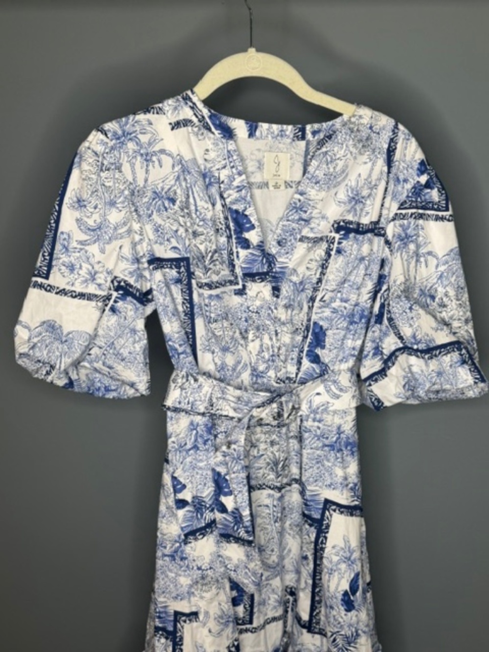Joie Blue & White Toile Print Puff Sleeve Dress Size 2